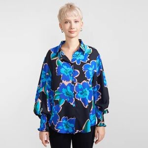 Floral Blue & Black Women's Top